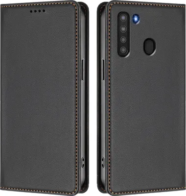 Image de Étui en cuir pour Samsung Galaxy A21, étui à rabat magnétique en cuirPolyuréthaneavec support, noir