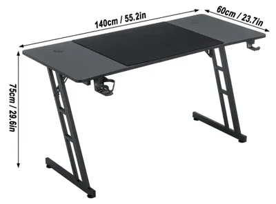 Obrázok produktu pre Herný stôl – Zosilnená konštrukcia s tvarom "Z" – 140 cm – Doska stola z uhlíkových vlákien – Kovový rám – Obdĺžnikový tvar – Bez LED osvetlenia