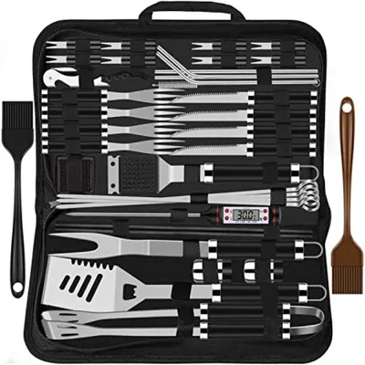 Produktbild von PromoHome® 38-teiliges BBQ-Grillbesteck-Set, Edelstahl, Grillzubehör im Koffer mit Grillmatte, für Garten und Camping