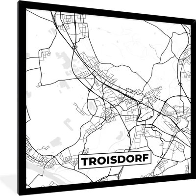 Produktbild von MuchoWow® Gerahmtes Poster Troisdorf - Karte - Stadtplan 40x40 cm - Poster mit Schwarzem Bilderrahmen Wandposter Rahmen Foto Bilder - Mit Rahmen - Wanddekoration Schlafzimmer