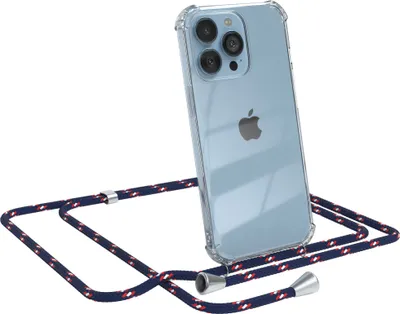 Produktbild von EAZY CASE Handykette kompatibel mit Apple iPhone 13 Pro, Handyhülle mit Umhängeband, Handykordel, Schutzhülle Clear, Band in Blau