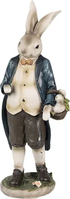 Image de Clayre & Eef Figurine Lapin 25 cm Marron Bleu Polyrésine