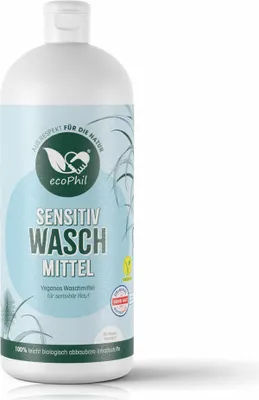 Produktbild von ecoPhil Sensitiv Waschmittel, schonend, Allergikergeeignet, für Weiß- und Buntwäsche, 1 L