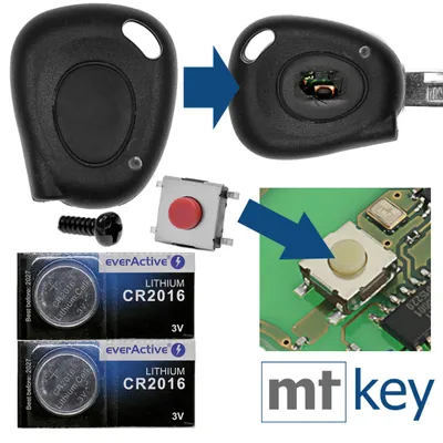 Produktbild von Repair Reparatur Satz Gehäuse Funkschlüssel Fernbedienung Autoschlüssel INFRAROT 1x Gehäuse + 1x Mikrotaster + 2X CR2016 Batterie kompatibel mit Renault