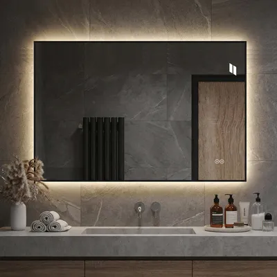 Produktbild von LED Badezimmerspiegel 50x70 cm mit Aluminiumrahmen Hinterleuchtet Anti-Beschlag 3 Lichtfarben Stufenlos dimmbar 5 mm kupferfreier Silberspiegel