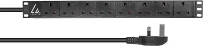 Obrázek produktu pro Lanview LVR-3MUK-SPD-UK8, Základní, 1U, Jedna fáze, Svislý, Černá, 8 AC zásuvky / AC zásuvek