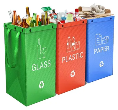 Image de INF Bacs de recyclage pliables 3 pièces — Bacs modulaires étanches en PP, grande capacité 50cm x 30cm x 30cm