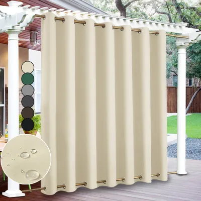 Produktbild von 1 sztuka beżowa zasłona zewnętrzna odporna na warunki atmosferyczne wodoodporna z oczkami na górze i na dole zasłona zaciemniająca zasłony zewnętrzne nieprzezroczyste zasłony zasłony na balkon taras ogród patio, 254x213cm
