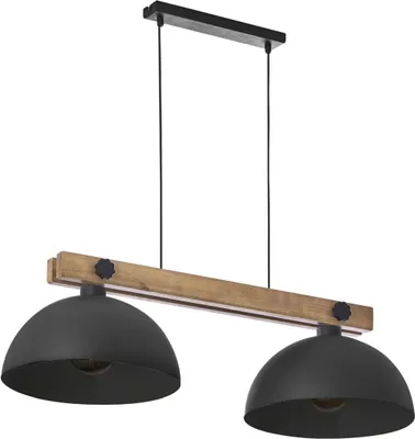 Produktbild von Hängelampe Natur Schwarz 2-flammig Holz Metall E27 Rustikal Pendelleuchte Wohnzimmer