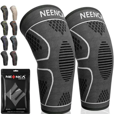 Immagine prodotto di NEENCA ginocchiera sportiva confezione da 2 pezzi S grigia traspirante compressione rotulea per strappo del menisco osteoartrite riabilitazione corsa calcio