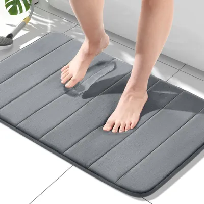 Image de Tapis de bain en mousse à mémoire de forme, 60 x 90 cm, gris foncé, absorbant, antidérapant, lavable