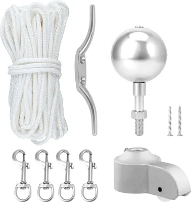 Produktbild von Fahnenmast Reparaturset mit Kugel, Seil, Karabiner, Klampe & Alu-Topper