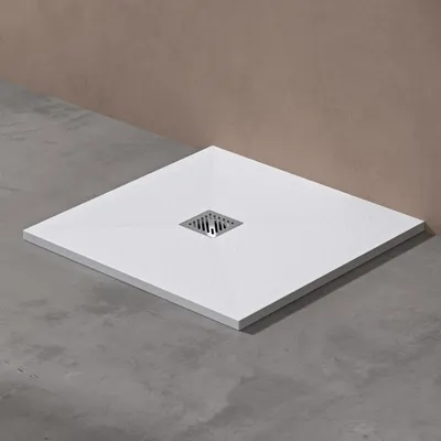 Produktbild von doporro Duschwanne Duschtasse 90x90x3cm aus Mineralguss in Weiß Rechteckig DIN-Anschlüsse für bodenebene Montage geeignet Geoma09
