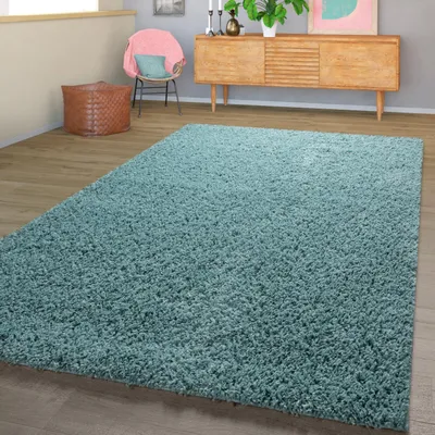 Produktbild von TT Home Moderner Hochflor Teppich Shaggy Einfarbig Dicht Gewebt Qualität Pastell Türkis Größe 120x170 cm