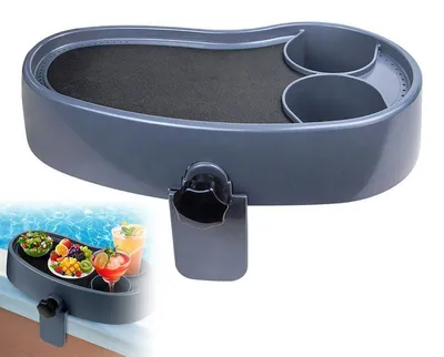 Produktbild von Verstellbares Whirlpool-Tablett (Marineblau) – 2 Getränkehalter – Passend für 5–19 cm Wandstärke, rutschfest – für Getränke, Handy & Handtuch