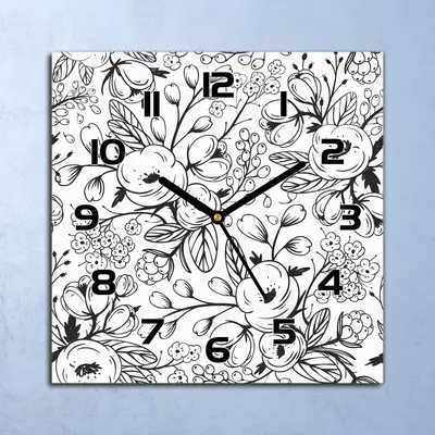Produktbild von Wanduhr Echt-Glas-Küchenuhr Gezeichnete Blumen Quarz 30x30 Deko Bilder