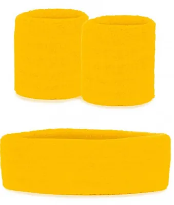 Produktbild von krautwear Damen Schweißbänder Set Stirnband 2 Armbänder 80er Jahre (Schweißbänder Set, gelb2)