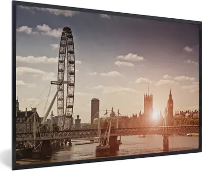 Produktbild von MuchoWow® Gerahmtes Poster Sonnenuntergang am London Eye in England 90x60 cm - Poster mit Schwarzem Bilderrahmen Wandposter Rahmen Foto Bilder - Fotorahmen - Foto-Plakat