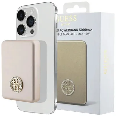 Produktbild von Guess Tragbarer Akku GUPBM3AL4DMD, 5 W, 3000 mAh, Gold, Gold, MagSafe 4G Strassed Metal Logo