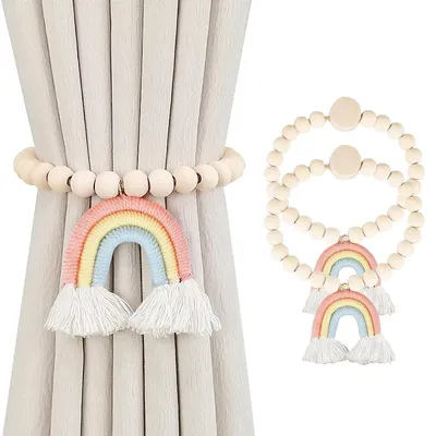 Magnetische Vorhanghalter 2er-Set, Regenbogen, Holzperlen, 40,5 cm
