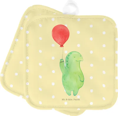 Produktbild von Mr. & Mrs. Panda Topflappen Schildkröte Luftballon - Gelb Pastell - Geschenk, Set, Schildkröten, Motivationsspruch, Kochlappen, Motivation, 2er, Topfuntersetzer