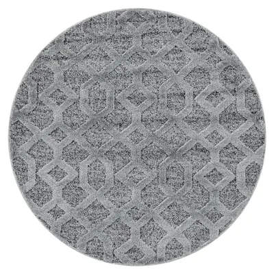 Produktbild von Teppich Wohnzimmer Hochflor Grau 200x200 Rund Geometrisches Design