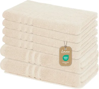 Produktbild von Lavea® 6-teiliges Handtuch Set - 100% Baumwolle, 4x Handtuch 50x100 cm + 2x Duschtuch 70x140 cm, Bad, Gäste & Spa, Creme