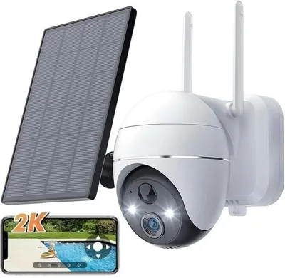Produktbild von 2K Überwachungskamera WLAN für den Außenbereich kabellos Solar 360 ° PTZ Solarkamera Akku 2,4 GHz Nachtsicht Farbe PIR-Erkennung 2-Wege-Audio (weiß)
