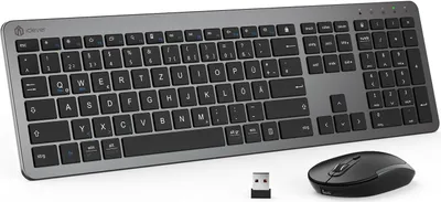 Produktbild von Tastatur und Maus Kabellos - 2.4G Ultraslim Wiederaufladbare Funktastatur Maus Set für PC, Desktop, Notebook, Laptop, Windows Mac OS, QWERTZ Layout
