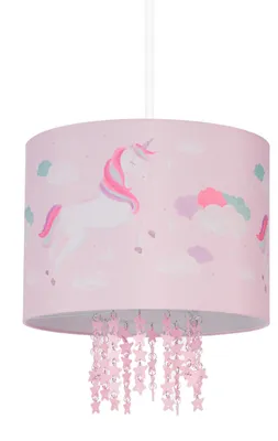 Produktbild von Relaxdays Hängelampe Kinderzimmer, Lampenschirm mit Einhorn-Motiv, HxD: 158 x 35 cm, E27, Pendelleuchte für Kinder, rosa