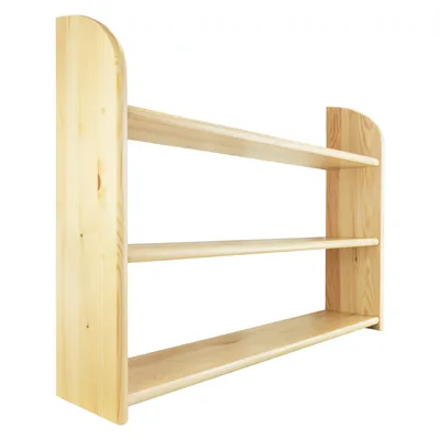 A three-tiered wooden shelf unit against a white background.