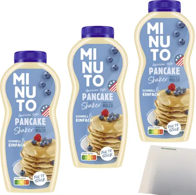Produktbild von Minuto Shaker American Pancake Mischung für Pfannkuchen Amerikanischer Art 3er Pack (3x219g Shaker) + usy Block