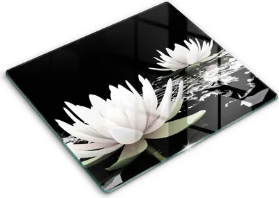 Zdjęcie produktu dla Deska kuchenna – 60 cm x 52 cm - Szklana deska do krojenia - Szkło hartowane – Antypoślizgowa - Białe Lilie Na Wodzie