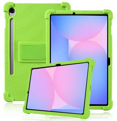 Image de Étui de protection pour tablette Samsung Galaxy Tab S10 FE 10,9 pouces, en silicone souple résistant aux chocs, avec support intégré, de couleur verte