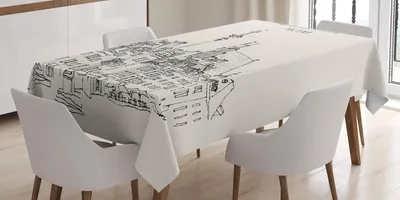 Image de ABAKUHAUS Pologne Nappe, Vintage Varsovie Ville Pologne Château historique Centre Vieux bâtiments Illustration, 140 x 240 cm, Ivoire et noir