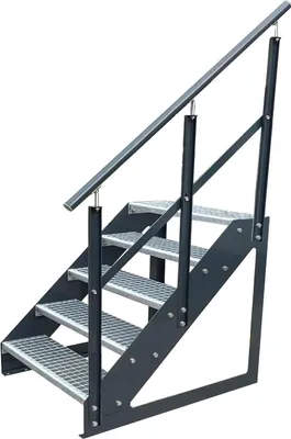 Produktbild von Gitterrost Stahl Freistehende Treppe 5 Stufen Verzinkt & Anthrazit Pulverlackierte Seiten + Geländer Rechts - (L x B x H) 101cm x 80cm x 95cm