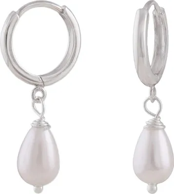 Produktbild von Creole Ohrring 27x6mm Klappscharnier mit Tropfen Imitatperle Silber 925
