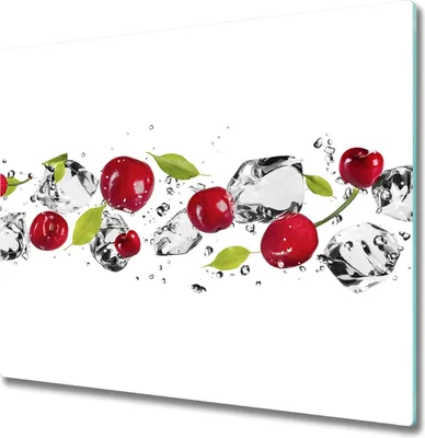 Produktbild von Glas Herdabdeckplatte 60x52 cm Spritzschutz Glasabdeckplatte Schneidebrett Kirschen und Wasser