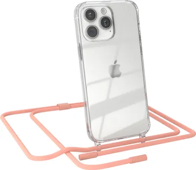 Produktbild von EAZY CASE Handykette für Apple iPhone 15 Pro Max, Clear Case aus Silikon, mit Umhängeband, abnehmbare Endstücke, Handyband in Rosa