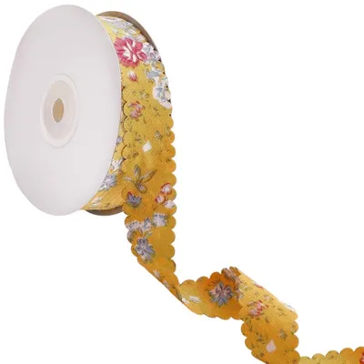 Gewelltes Band 9,14 m, Chiffon, Goldmuster, Polyester, für Schleifen & Kränze
