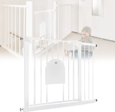 Obrázok produktu pre XMTECH bezpečnostná brána na schody bez vŕtania 95-105 cm zábrana na schody detská brána s dvierkami pre psy a mačky (biela)