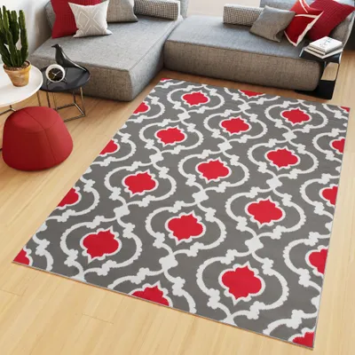 Image de Tapis MAYA Moderne Crème Gris Rouge Chambre à coucher  200 x 250 cm