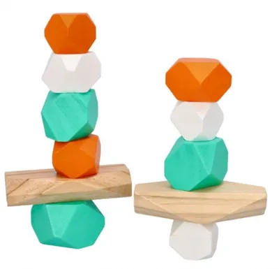 Produktbild von AdamToys Balanciersteine für Kinder Stapelturm Holz Spielzeug - 11 Stapelsteinen
