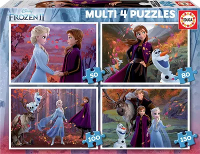 Image de Educa 18640, La reine des glaces 2, set de puzzles 4 en 1 de 50/80/100/150 pièces pour les enfants à partir de 5 ans, ELSA et Anna, Olaf, Disney, Frozen II