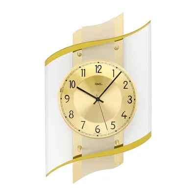 Immagine prodotto di AMS 5515 orologio da parete radiocontrollato analogico dorato con vetro moderno