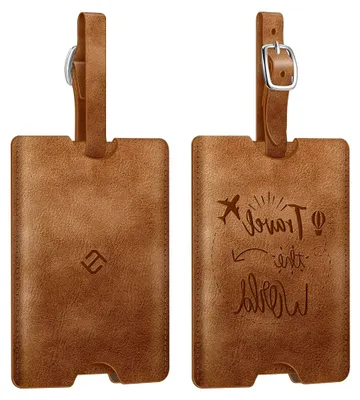 Produktbild von Gepäckanhänger aus Kunstleder, 2 Stück, ID Etikett mit Adressschild für Koffer und Reisetaschen, Vintage Dunkelbraun