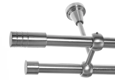 Produktbild von Gardinenstange Set Edelstahl Look Metall Ø 19mm zur Deckenbefestigung 2-lauf Zylinder, Länge wählbar D28 E60 E61