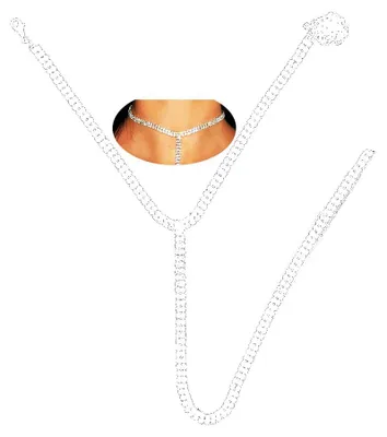Produktbild von Carufin Mehrreihige lange Halskette mit Strass-Silberkristall-Tenniskette, Choke