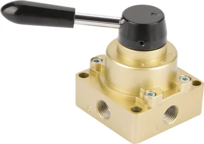 Imagen del producto de Válvula rotativa de palanca manual para control del flujo de aire neumático, modelo HV-03, conexión G3/8, 3 posiciones y 4 vías