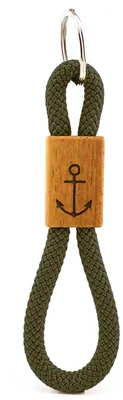 Produktbild von GIPFELWELLE Handgemachter Segeltau Schlüsselanhänger Holz mit Gravur, 6 mm Seil, Damen Herren, Anker, Olive